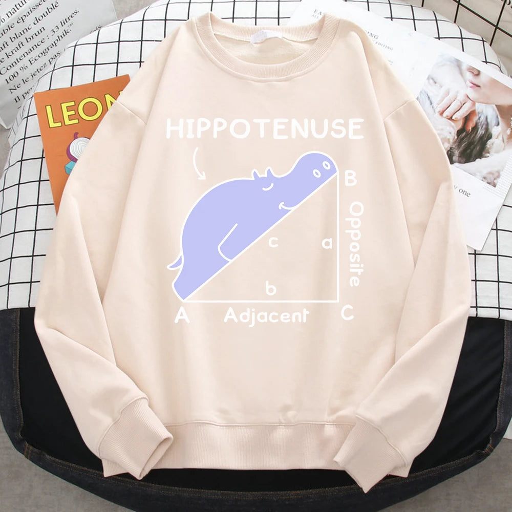KısaKöşegen | Autumn Sweatshirt - Matematik Problemi Baskılı Hipopotamlı Kapşonlu Kadın Hoody