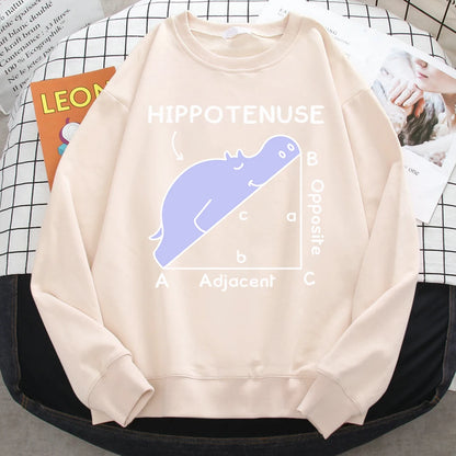 KısaKöşegen | Autumn Sweatshirt - Matematik Problemi Baskılı Hipopotamlı Kapşonlu Kadın Hoody