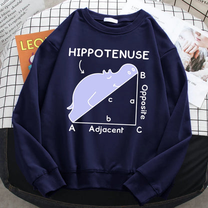 KısaKöşegen | Autumn Sweatshirt - Matematik Problemi Baskılı Hipopotamlı Kapşonlu Kadın Hoody