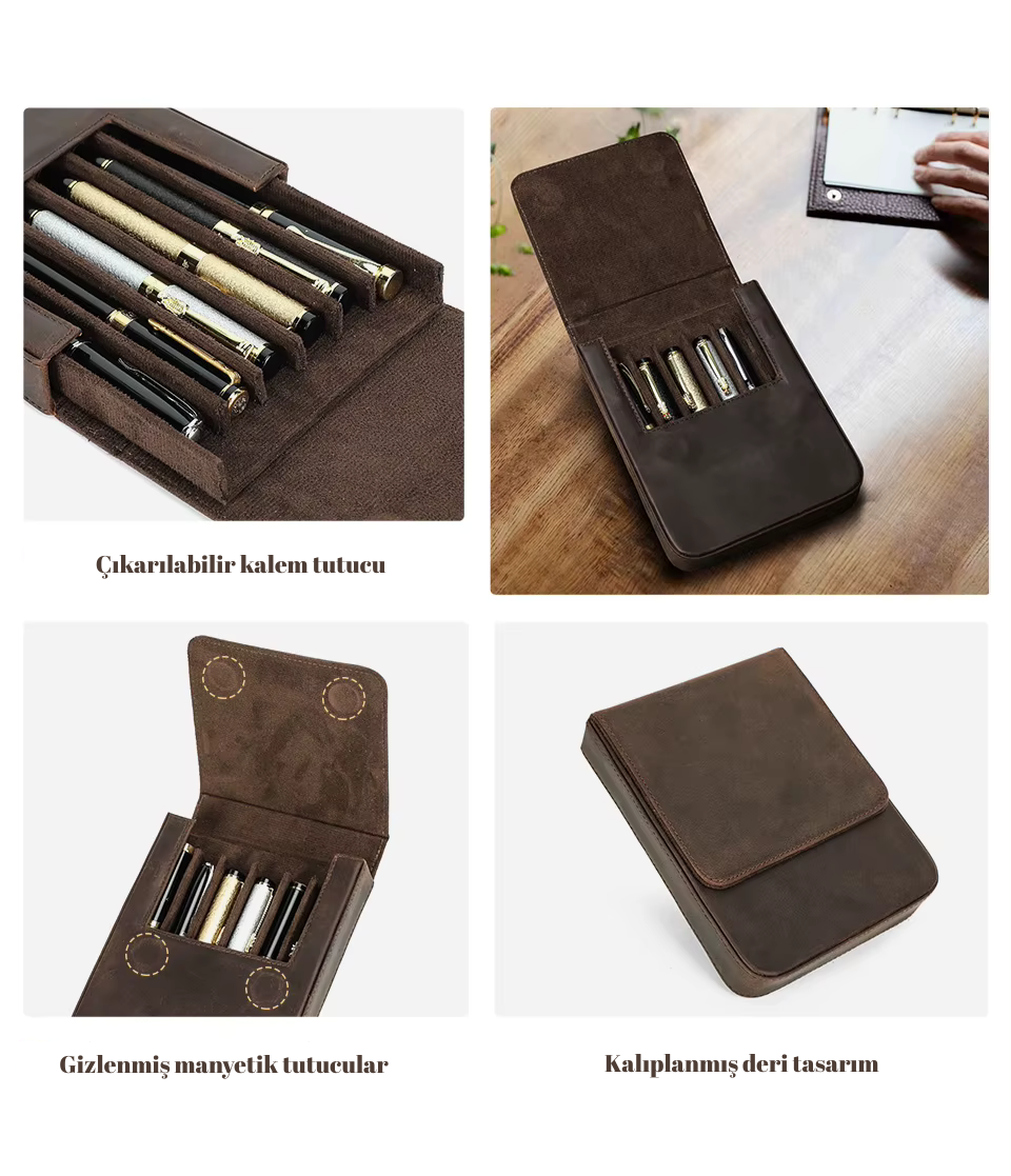 KısaKöşegen | El Yapımı Deri Kalem Kutusu - Erkekler ve Kadınlar için Vintage Kalem Kabı
